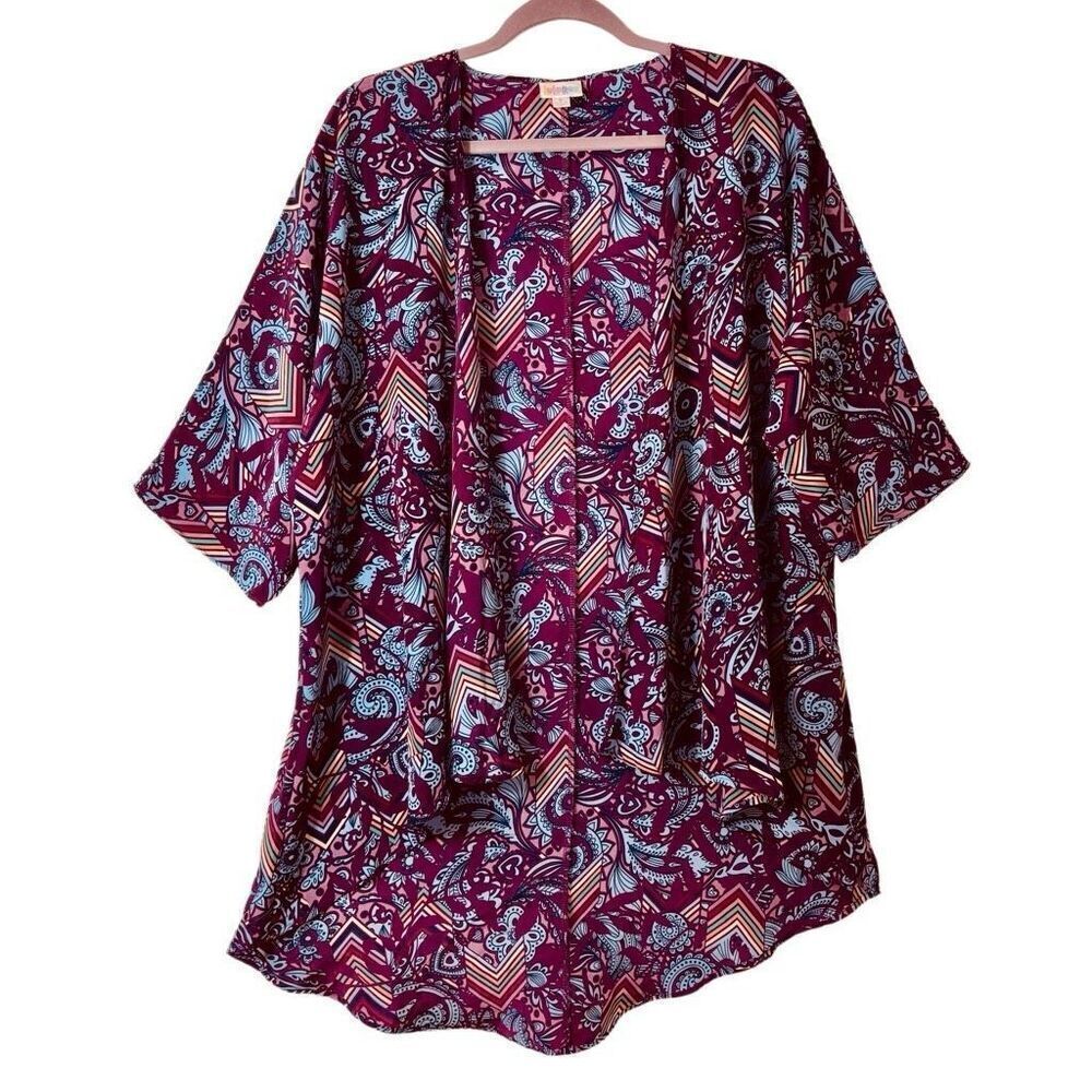 LuLaRoe Lindsay kimono style abstract multi print generously sized S